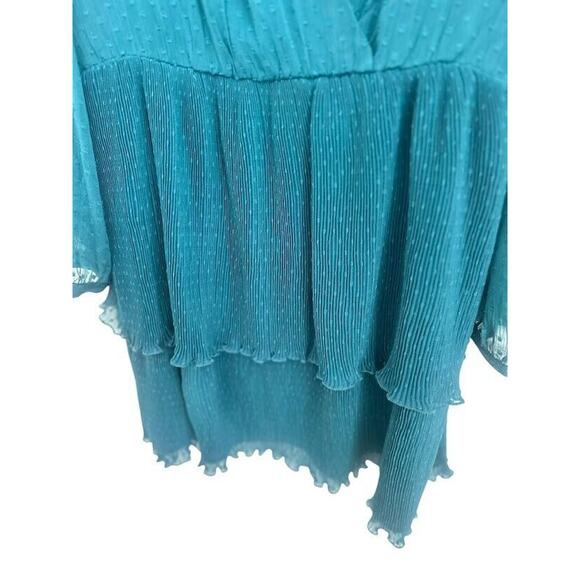 Zara Turquoise Blue Chiffon Dotted Tiered Mini Dress Size Large Long Sleeve - Picture 3 of 9